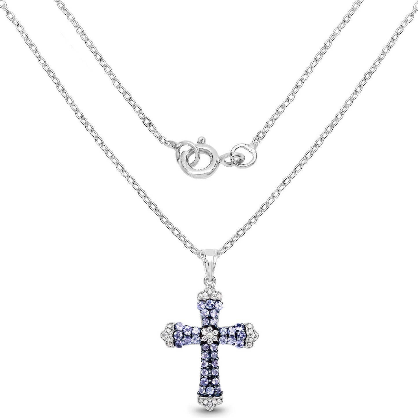 1.84 Carat Genuine Tanzanite & White Zircon Sterling Silver Pendant