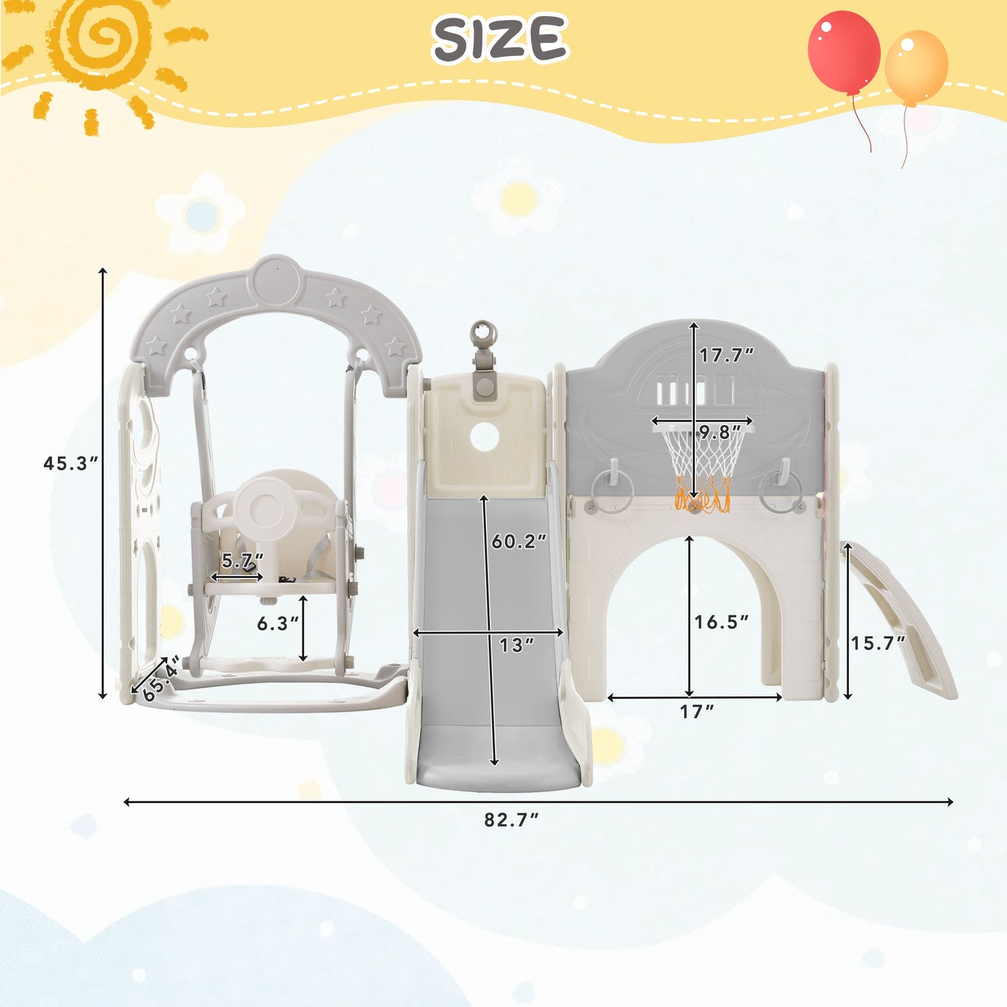 Toddler Slide and Swing Set 7 in 1, Kids Playground Climber Slide Playset with Basketball Hoop Freestanding  Combination - Korvel