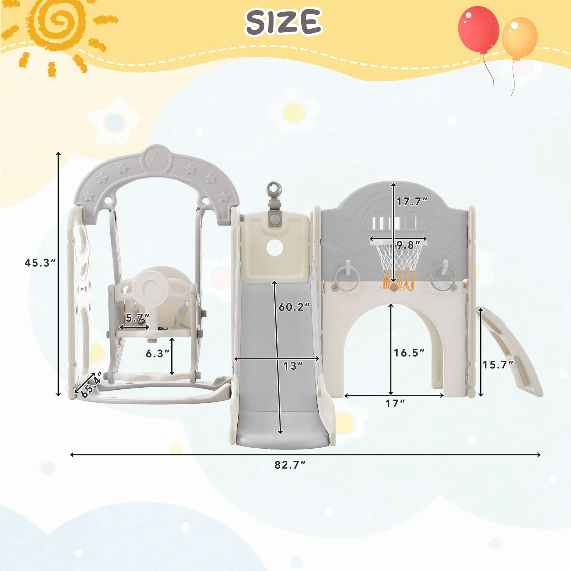 Toddler Slide and Swing Set 7 in 1, Kids Playground Climber Slide Playset with Basketball Hoop Freestanding  Combination - Korvel