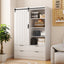 Tall Bedroom Armoire Wardrobe Closet Clothing Storage Cabinet with Hanging Rod Barn Door Drawers Open Shelves,White - Korvel