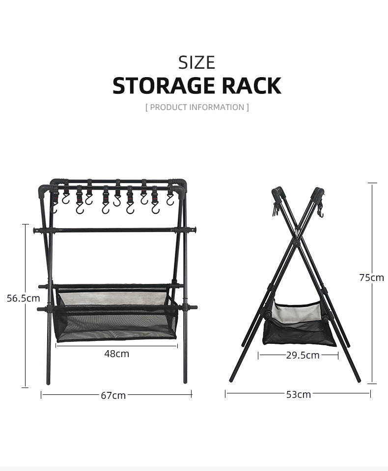 Outdoor camping folding shelf camping car drying rack drying net drying rack storage rack - Korvel