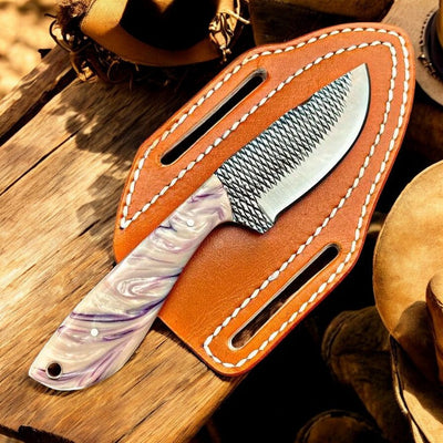 Custom Handmade Ranching Knife – Durable Rasp Steel Blade with Resin Grip & Leather Sheath - Korvel