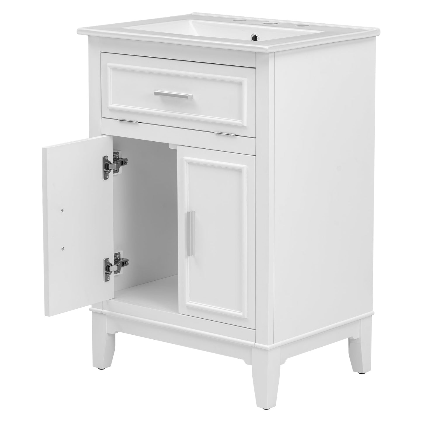 24" Bathroom Vanity with Sink, Bathroom Vanity Cabinet with One Flip Drawer and Doors, Solid Wood and MDF, White - Korvel