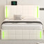 Full Size Upholstered Bed with LED Lights,Hydraulic Storage System and USB Charging Station,White - Korvel