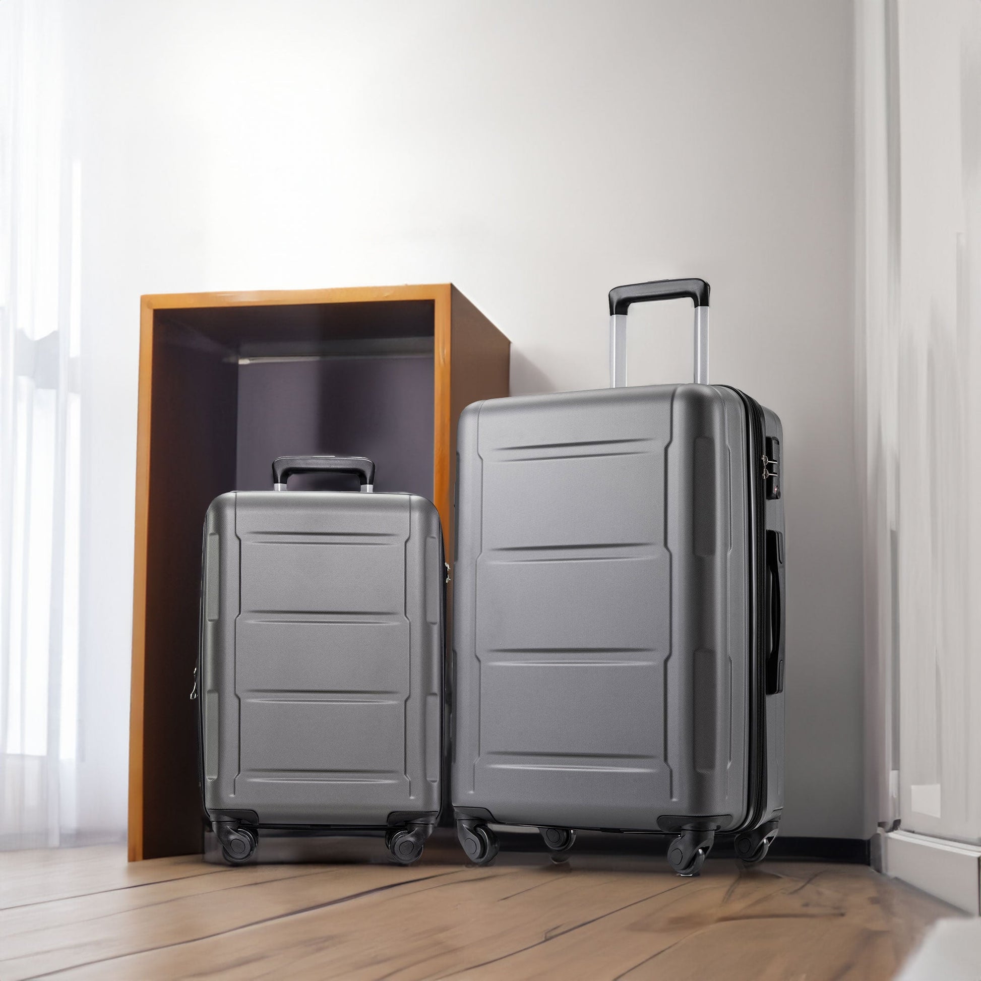 Expanable Spinner Wheel 2 Piece Luggage Set ABS Lightweight Suitcase with TSA Lock 20inch+24inch Dark Gray + Plastic - Korvel