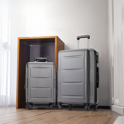 Expanable Spinner Wheel 2 Piece Luggage Set ABS Lightweight Suitcase with TSA Lock 20inch+24inch Dark Gray + Plastic - Korvel