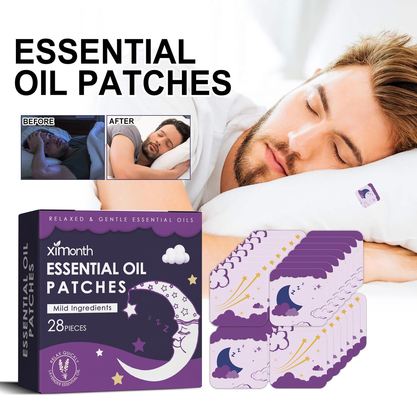 Essential Oil Goodnight Patch, Helps You Fall Asleep Quickly At Night And Relieves Body Muscle Fatigue And Stress Sleep Patch - Korvel