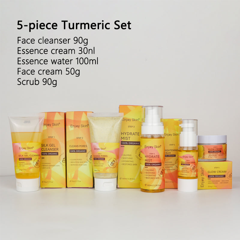 5pcs Natural Organic Vegan Facial Anti Acne Serum Skincare Cream Face Care Whitening Tumeric Skin Care Set - Korvel