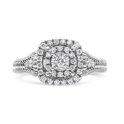 Bague cocktail en diamant taille ronde de 1/3 carat en argent sterling .925 - Taille 7