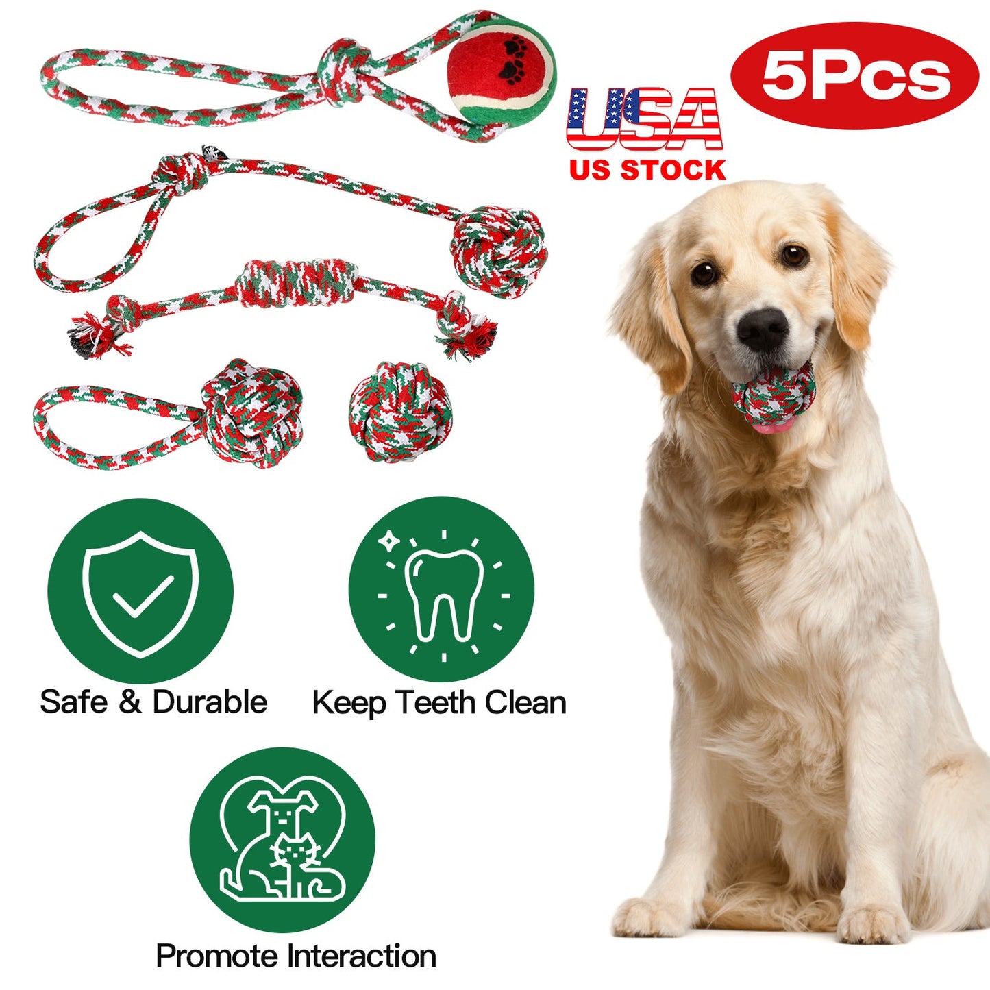 GBruno 5-Piece Christmas Dog Rope Chew Toys