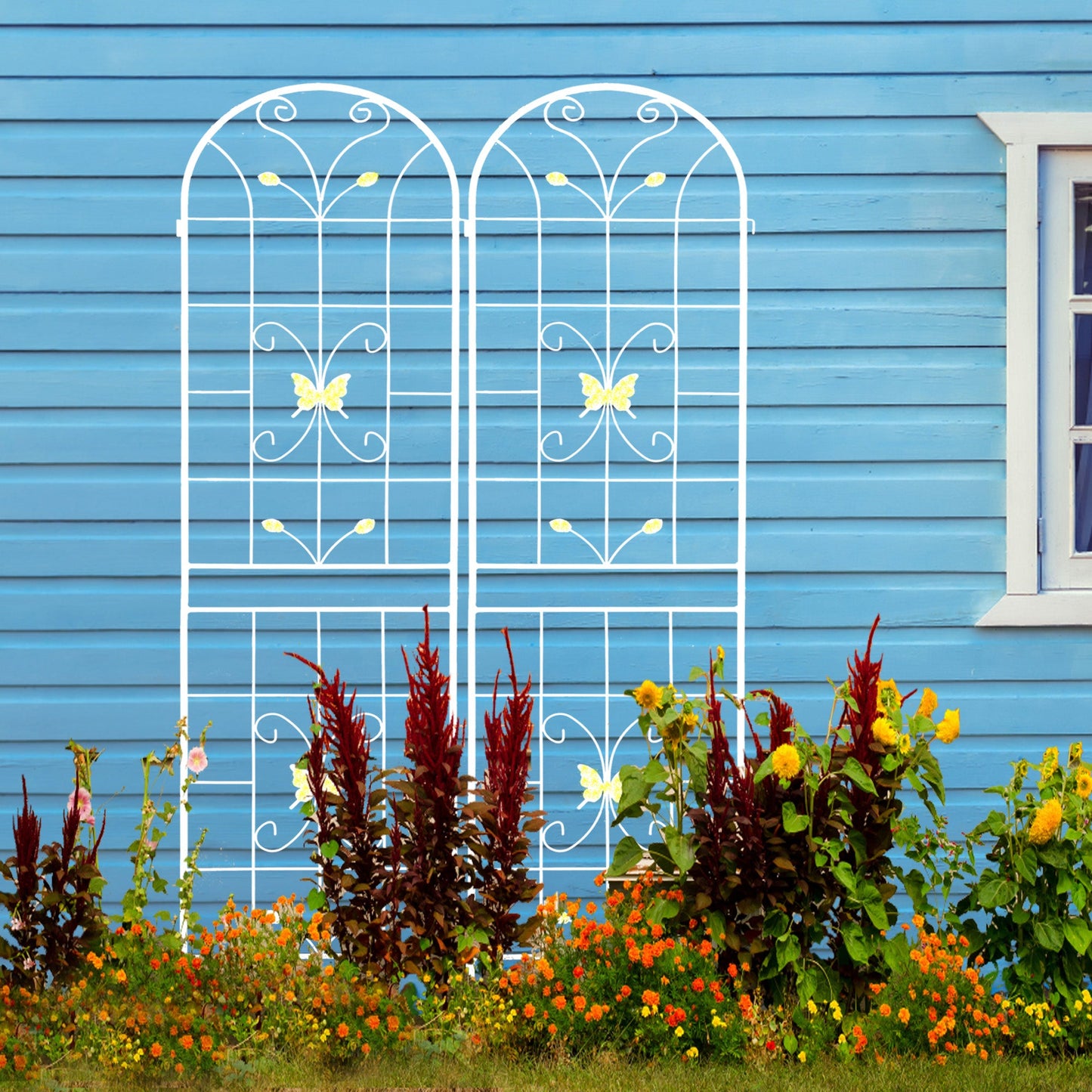 2 Pack Metal Garden Trellis 86.7" x 19.7" Rustproof Trellis for Climbing Plants Outdoor Flower Support Cream White - Korvel