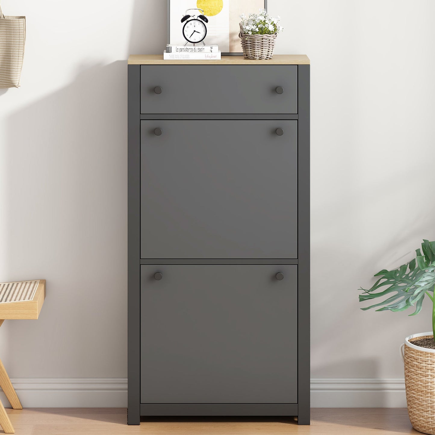 Organizador de Entrada Funcional ONTREND con 2 Cajones Plegables - Gris