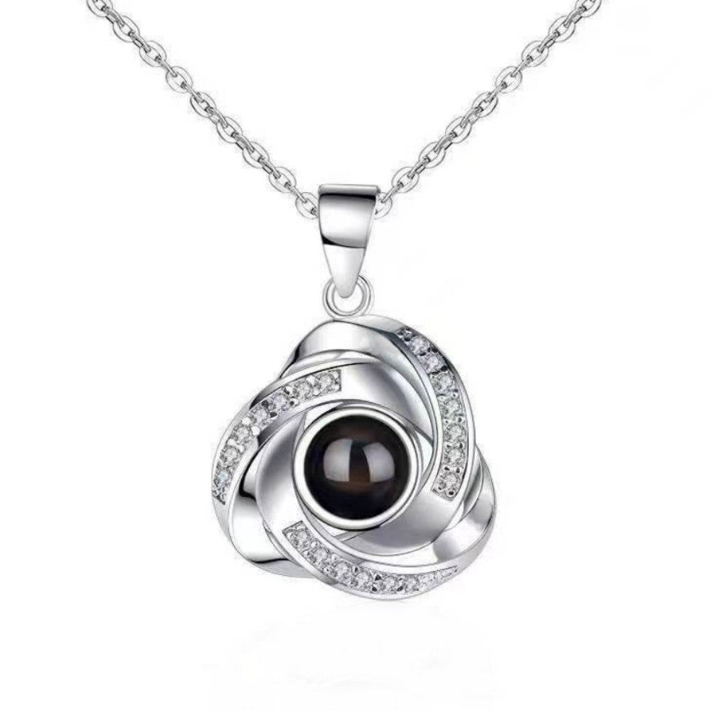 100 languages, I love you. Projection necklace, simple and fashionable, spiral pendant, collarbone chain - Korvel