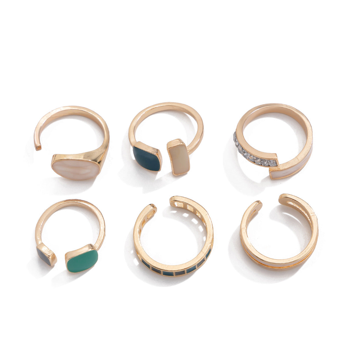 French Retro Irregular Alloy Ring Set - Light Luxury Geometric Design