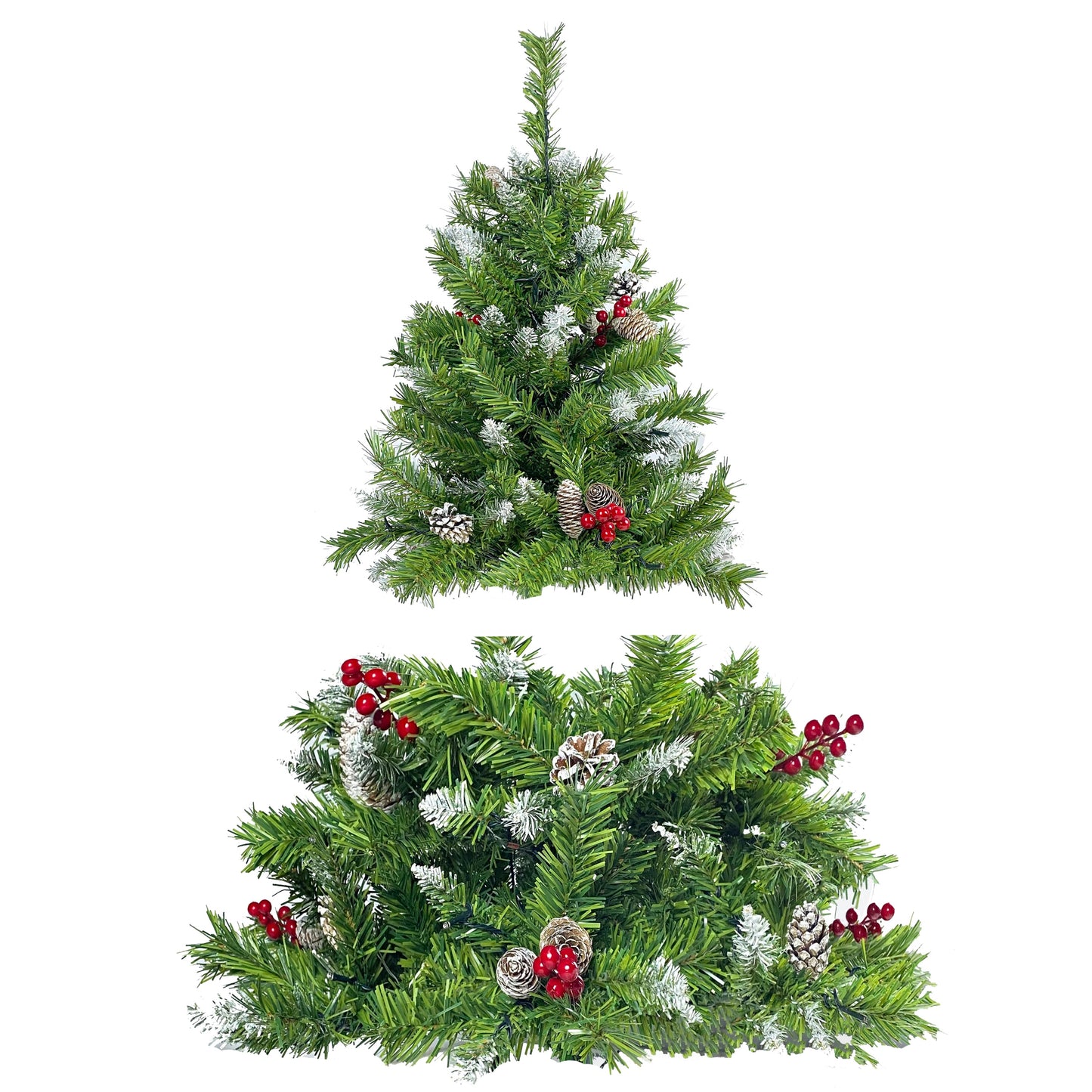 Christmas Tree Artificial Christmas 4-piece Set, including flower wreath, flower wreath, and 2 entrance trees, with LED lights - Korvel