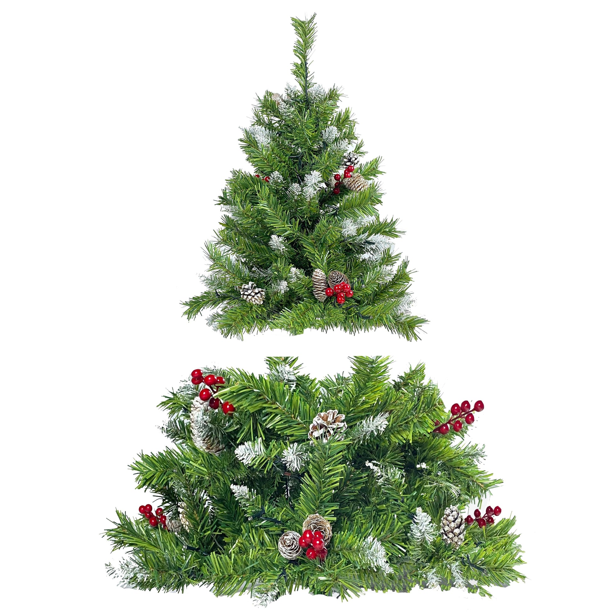 Christmas Tree Artificial Christmas 4-piece Set, including flower wreath, flower wreath, and 2 entrance trees, with LED lights - Korvel