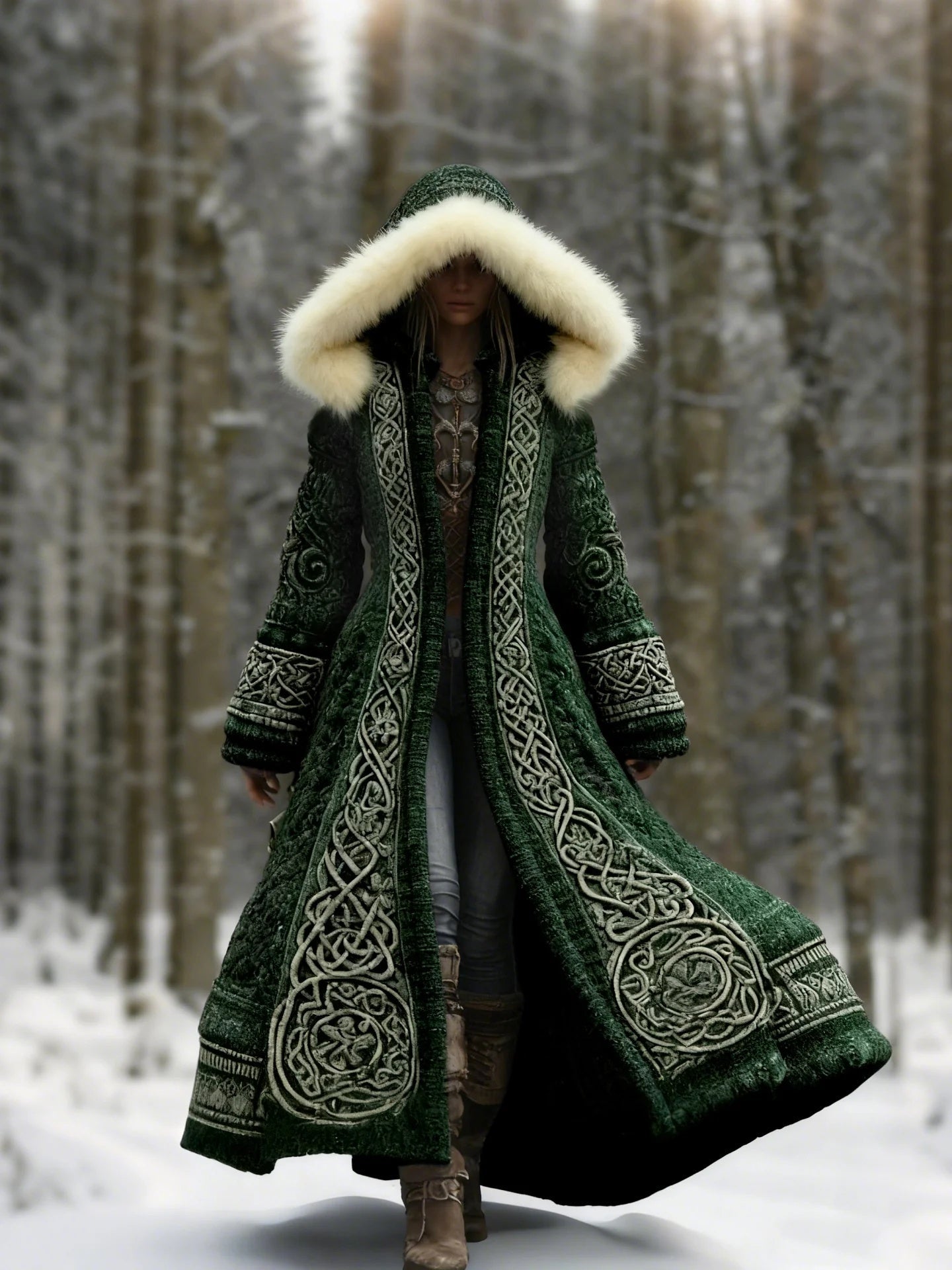 Long Loose-fitting Hooded Coat with 3D Digital Print
