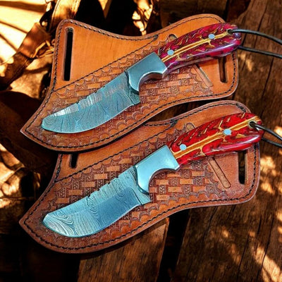8" Premium Damascus Ranch Knife with Unique Epoxy Pine Cone Handle - Korvel