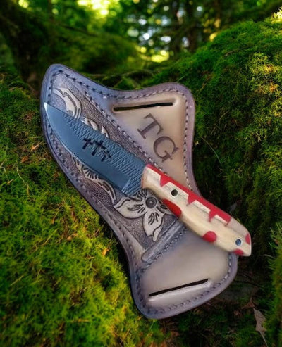 Personalized Handmade Cowboy Knife with Custom Leather Sheath – 8" High-Carbon Blade, Olive Wood & Resin Handle - Korvel