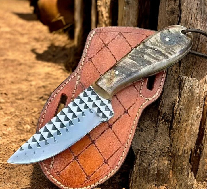 Handcrafted 6.5" Cowboy Knife with Mountain Sheep Horn Handle - Korvel