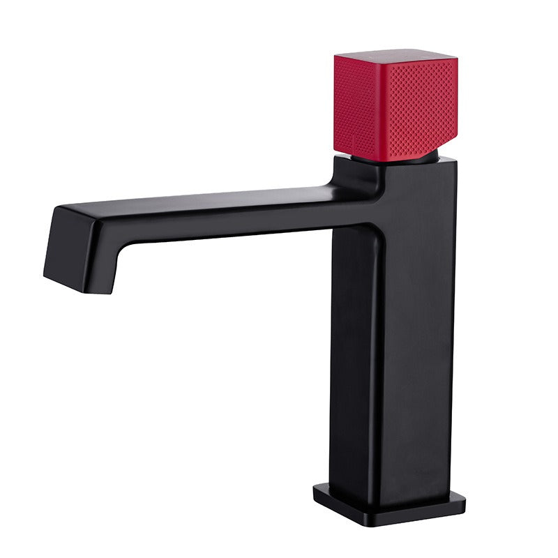Black square single hole cold and hot countertop basin sink chrome faucet - Korvel