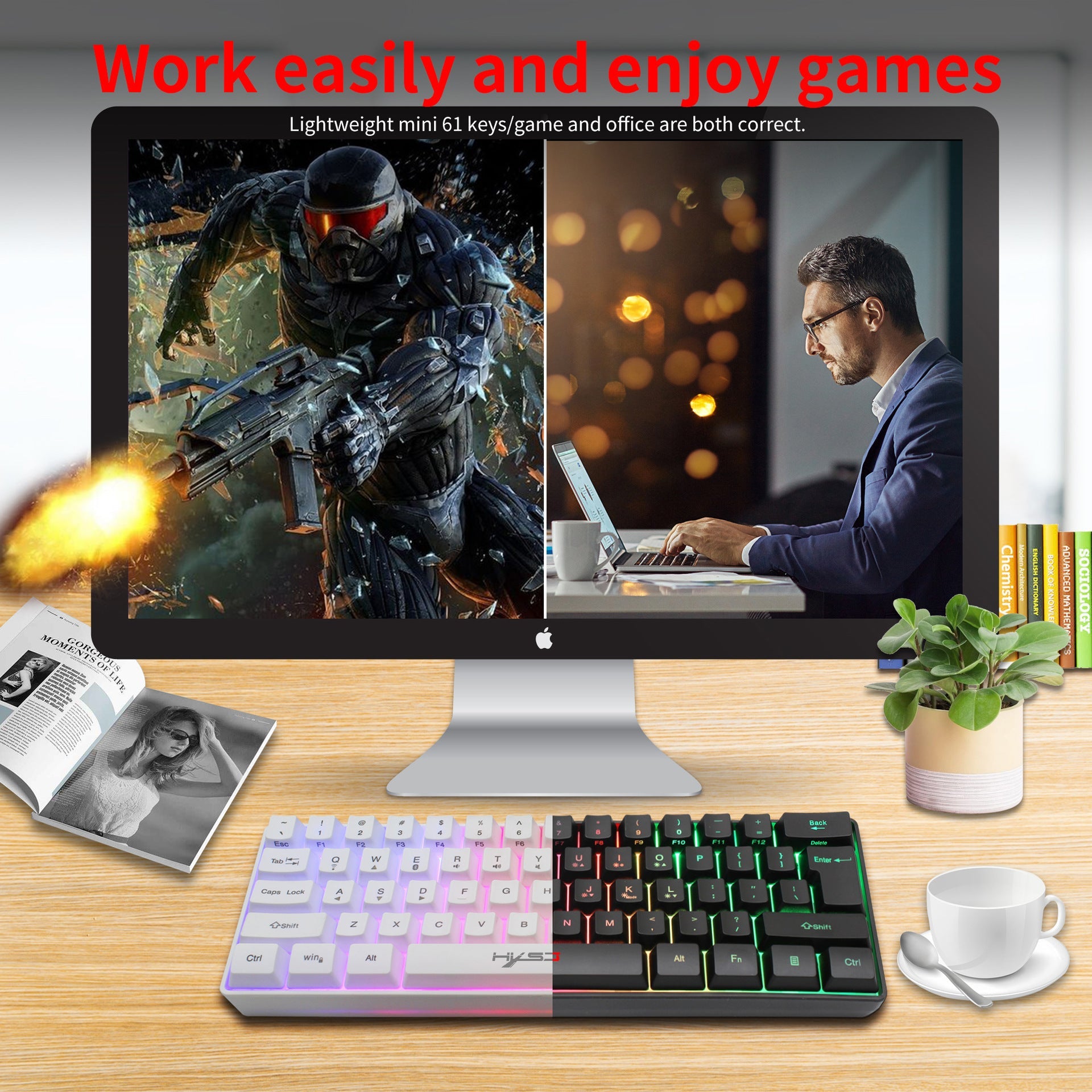 61 key keyboard Bluetooth the third mock examination 2.4G wireless keyboard RGB backlight tablet phone mini keypad - Korvel