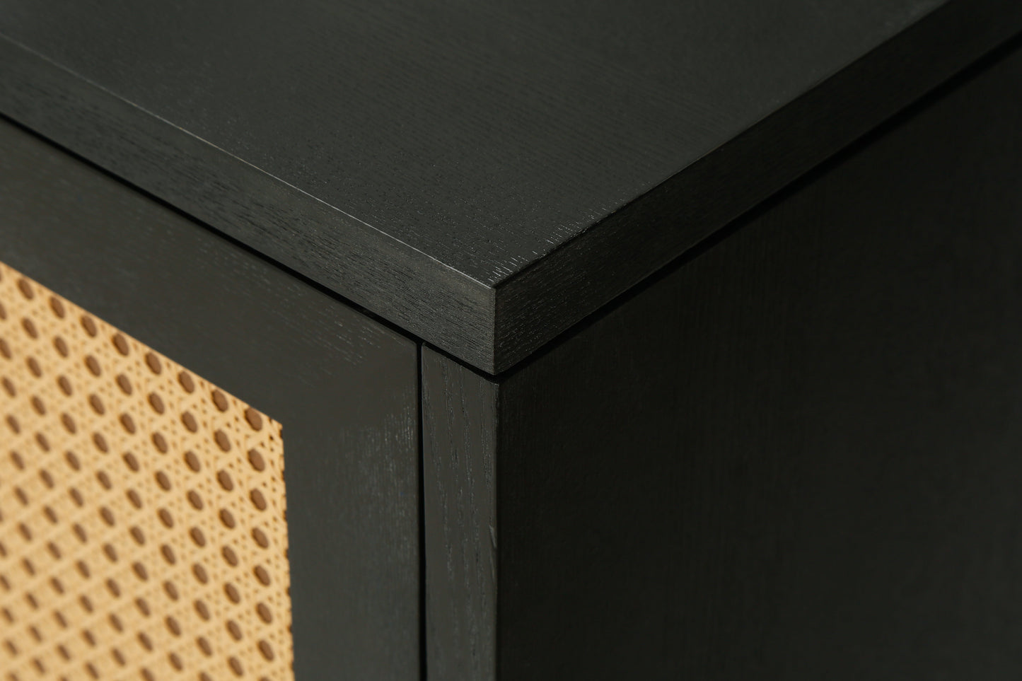 Handcrafted Premium Grain Panels Rattan Sideboard Buffer Cabinet Accent Storage Cabinet With 4 Rattan Doors BLACK - Korvel
