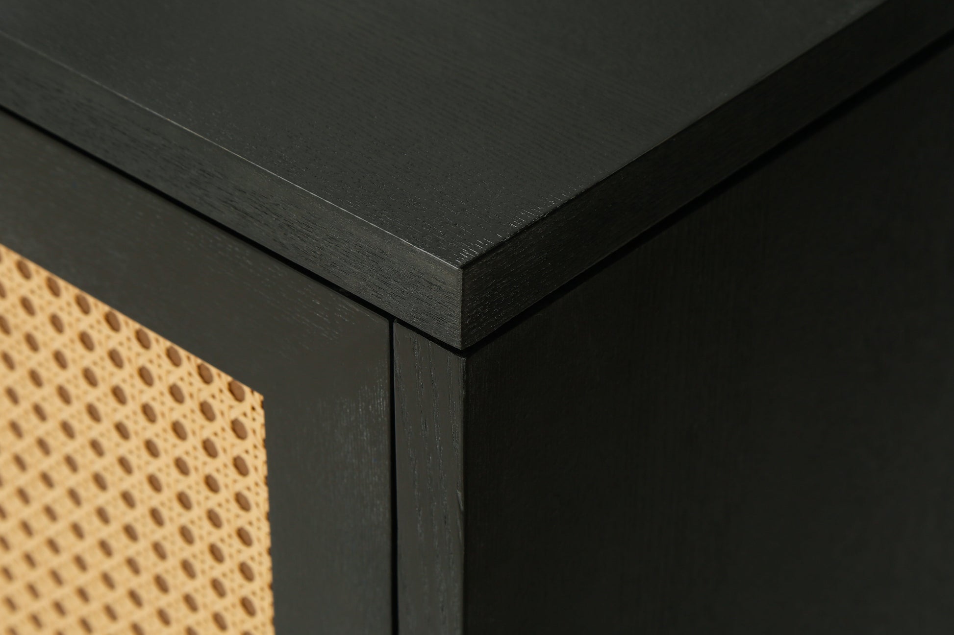 Handcrafted Premium Grain Panels Rattan Sideboard Buffer Cabinet Accent Storage Cabinet With 4 Rattan Doors BLACK - Korvel
