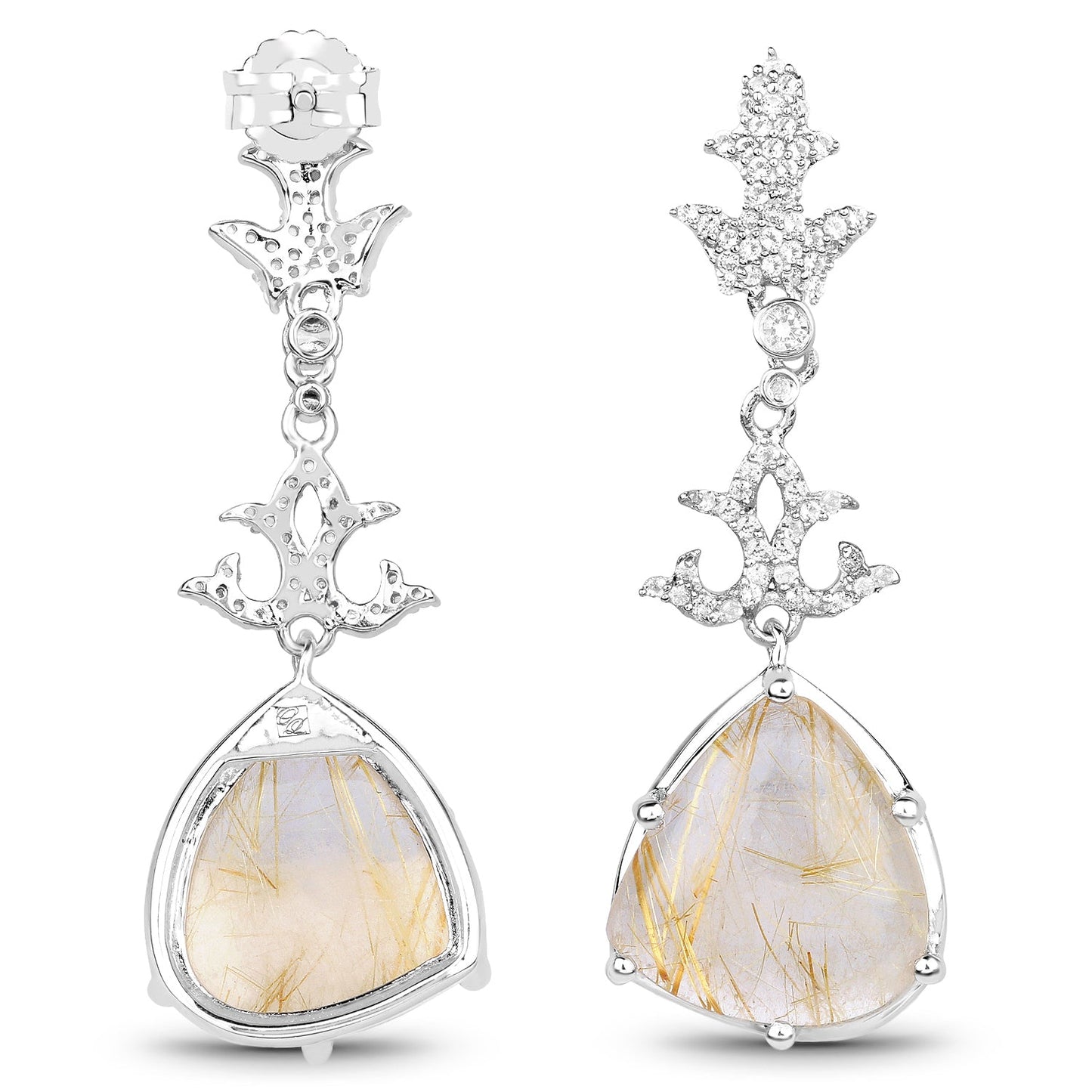 Boucles d'oreilles en argent sterling avec rutile doré de 15,97 carats et topaze blanche