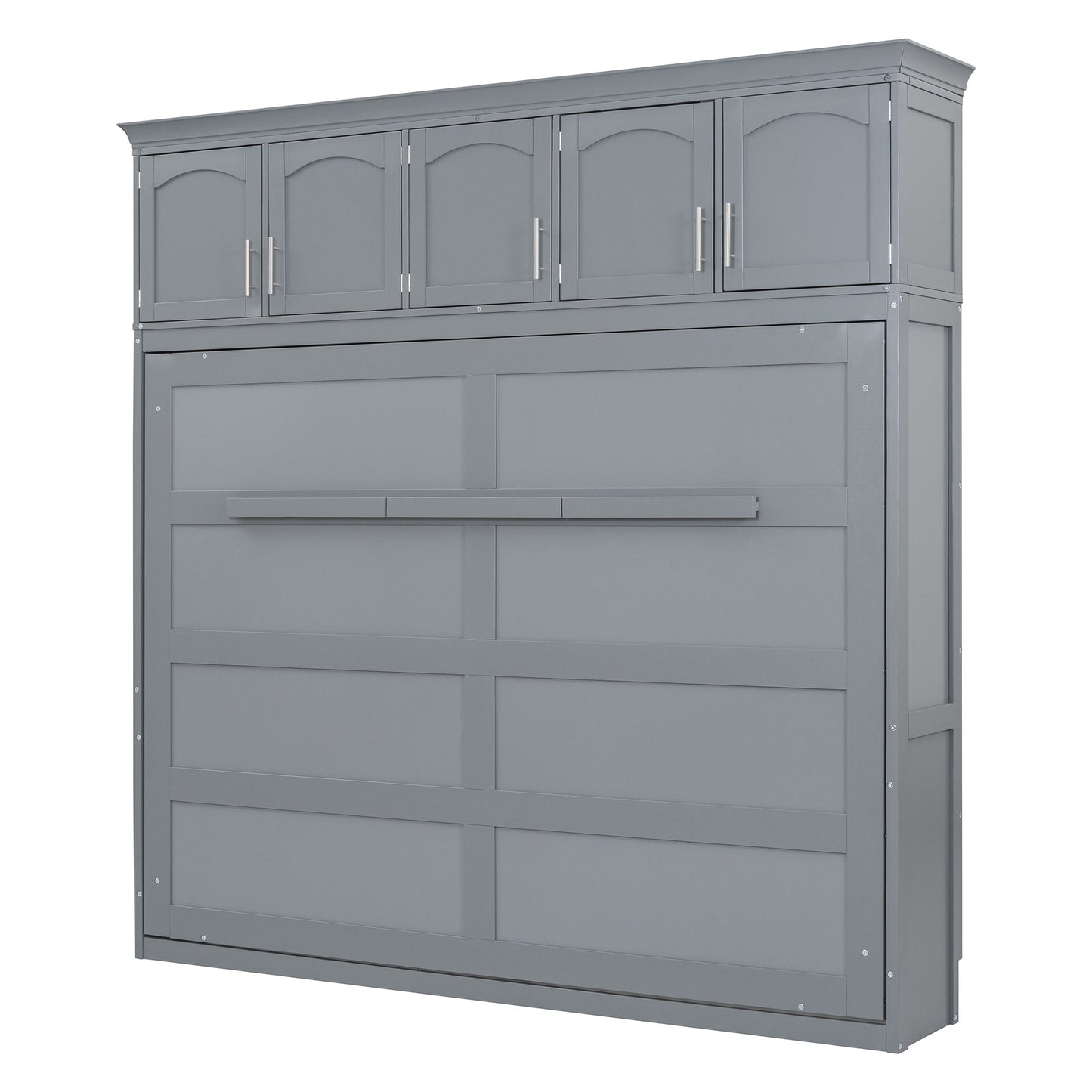 Full Size Murphy Bed Wall Bed with Top Cabinets,Gray - Korvel