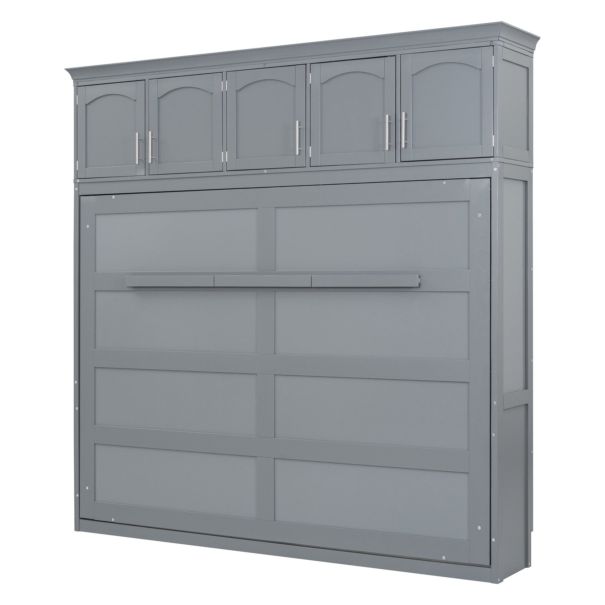 Full Size Murphy Bed Wall Bed with Top Cabinets,Gray - Korvel