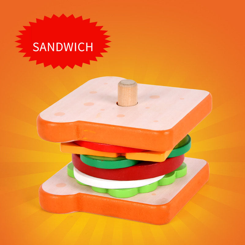 Juego de Comida de Madera: Hamburguesa, Papas Fritas y Sándwich