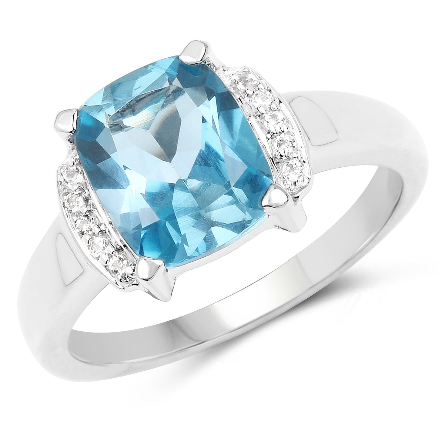 Anillo de plata esterlina con topacio azul de Londres y topacio blanco de 3.55 quilates