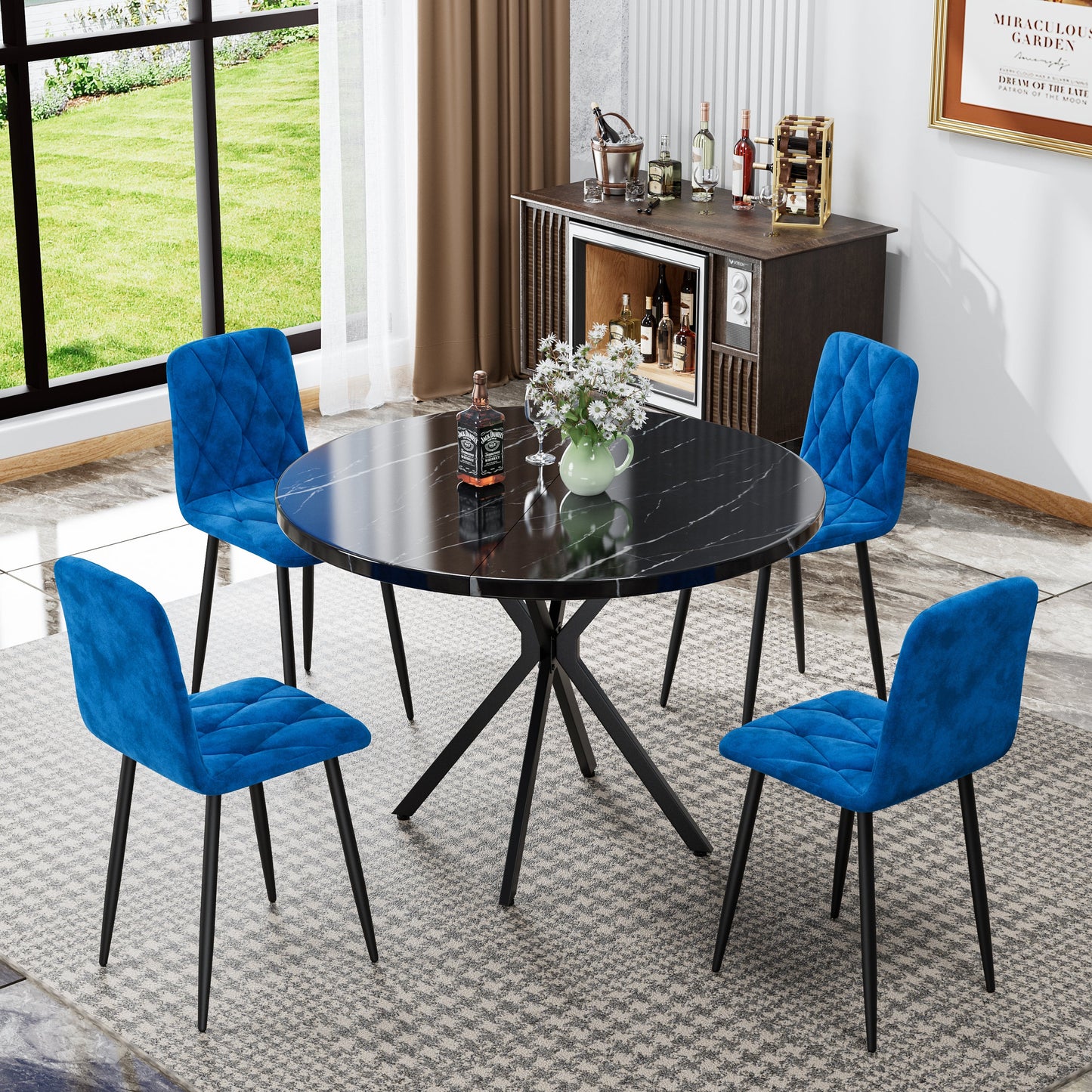 Dining Chairs Set of 4, Modern Kitchen Dining Room Chairs, Velvet Dining Chair Upholstered Cushion Seat and Sturdy Metal Legs - Korvel