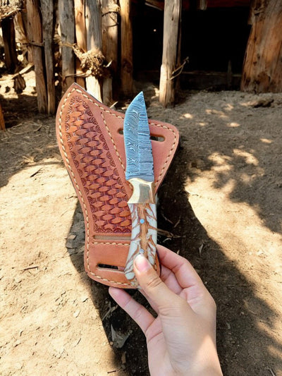 Premium 7.25" Damascus Belt Knife with Unique Resin Handle - Korvel