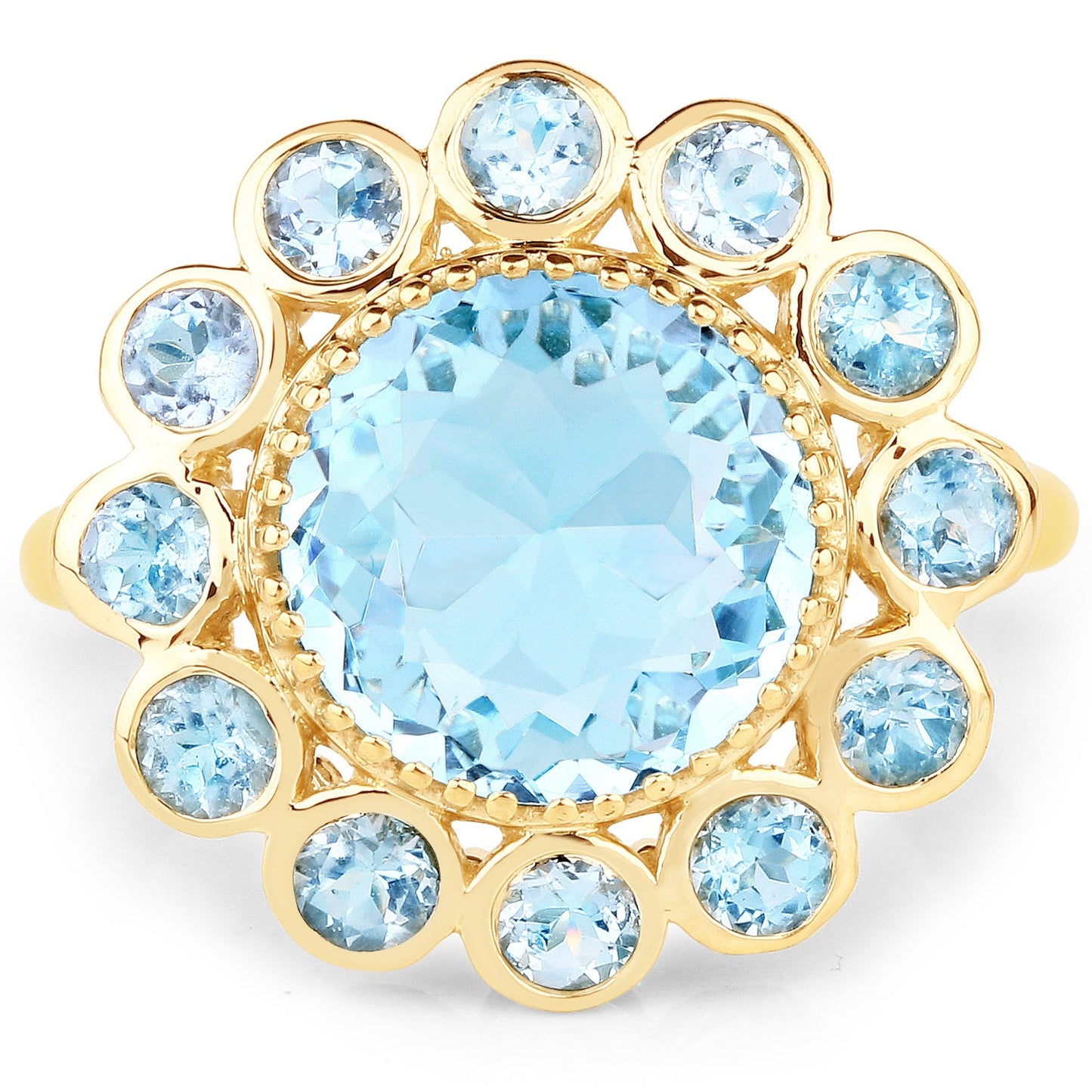 14K Yellow Gold Plated Blue Topaz Cocktail Ring
