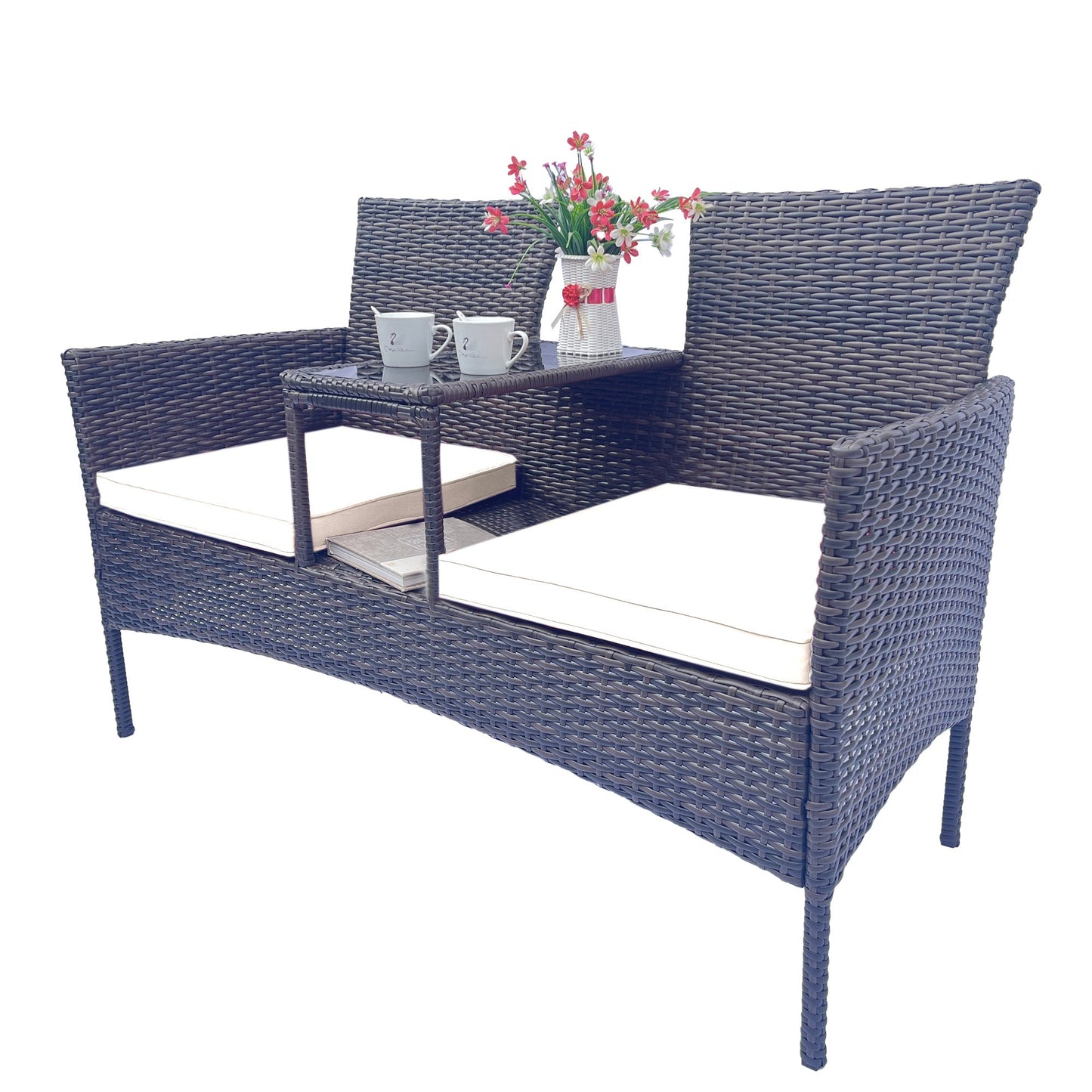 Ensemble de meubles de conversation en osier pour patio avec coussins amovibles