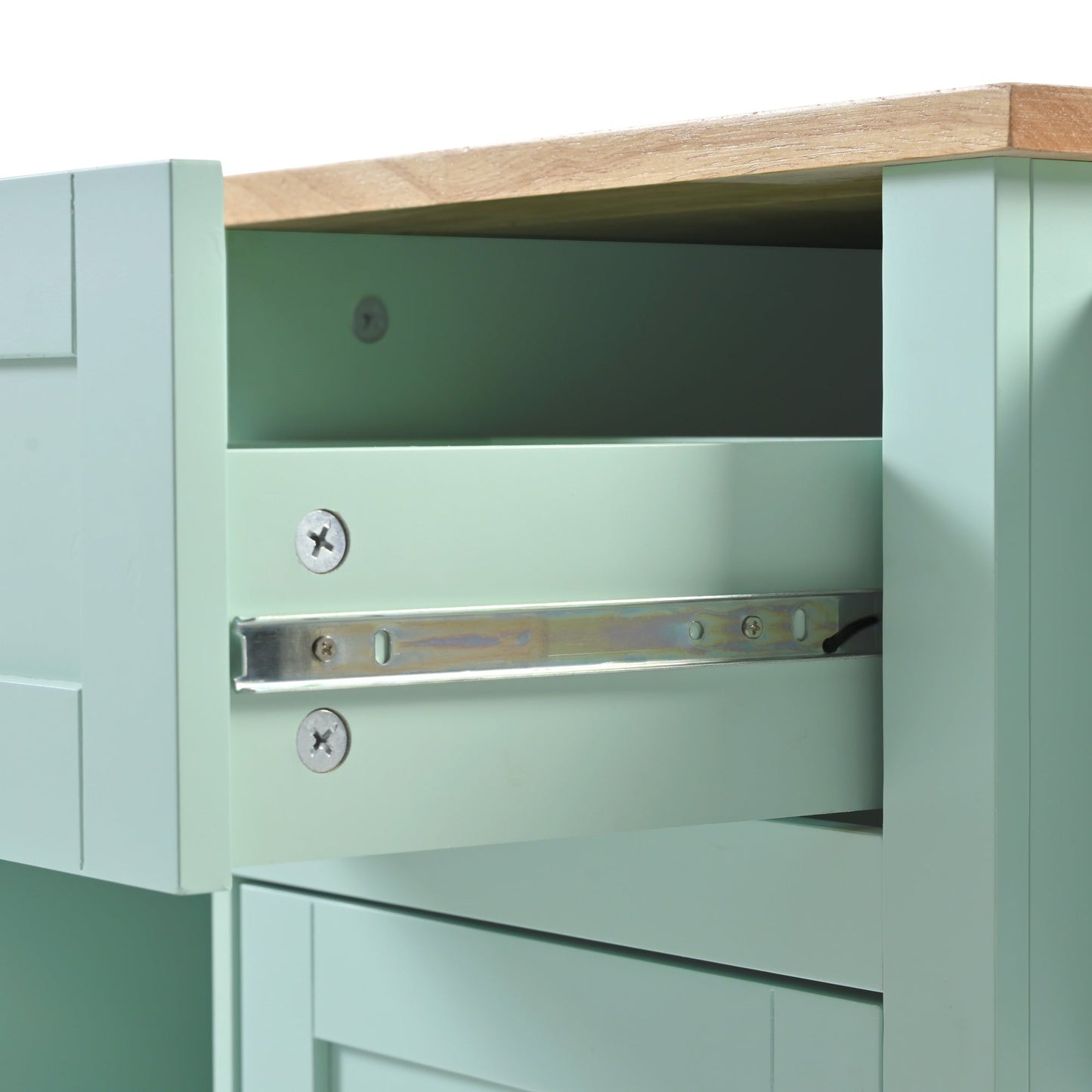 Kitchen trolley, cabinet door internal storage rack with storage cabinet and 3 dining room drawers, mint green - Korvel