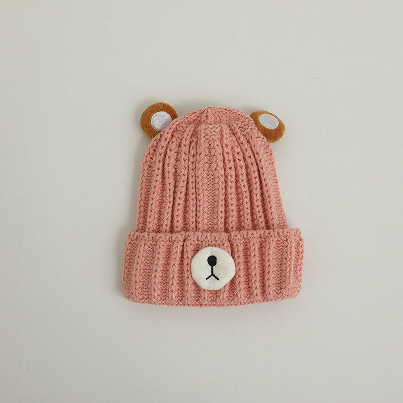 Autumn and winter children warm knitted hat cute bear candy color woolen hat Korean male and female baby warm hat trend - Korvel