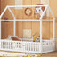 Twin Size Wood House Bed with Fence and Door, White - Korvel