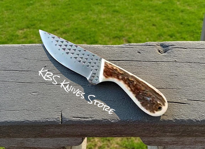 Premium ELK Horn Hunting Knife – 7" Rasp Steel Blade with Leather Sheath - Korvel