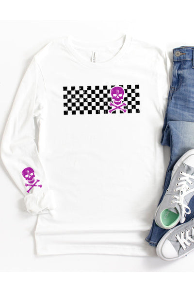 Camiseta de manga larga con calavera a cuadros 4875