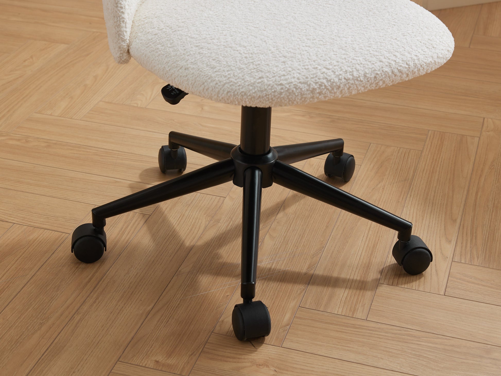 Velvet fabric office chair, mid back adjustable rotating computer chair, black legs, cushioned office chair with wheels ，White - Korvel