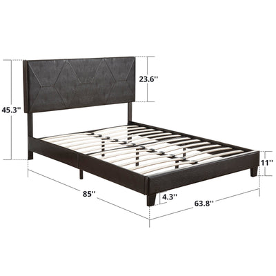 Queen Size Upholstered Platform Bed Frame Wood Slat Support Easy Assembly Black pu - Korvel