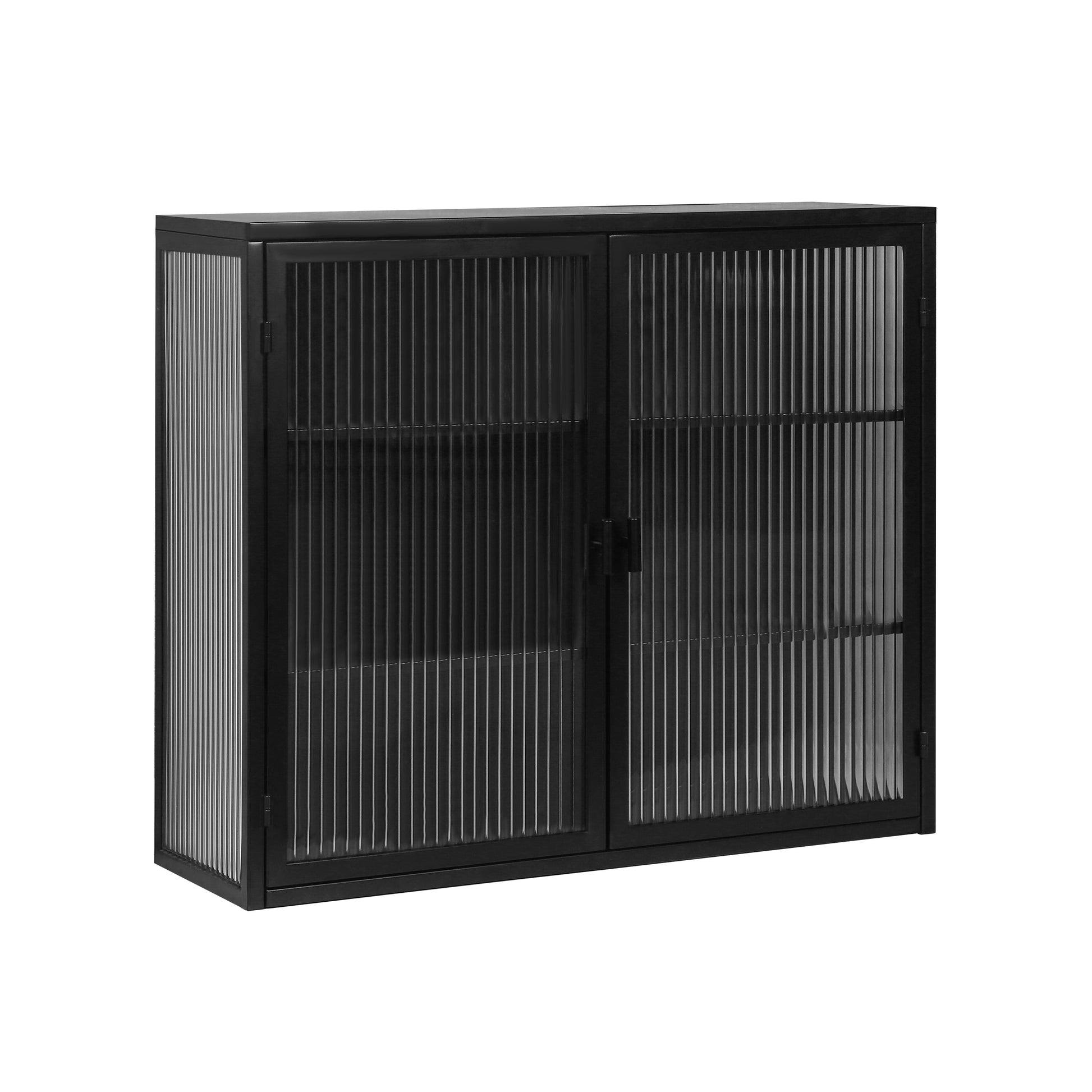 27.56"Glass Doors Modern Two-door Wall Cabinet with Featuring Three-tier Black - Korvel