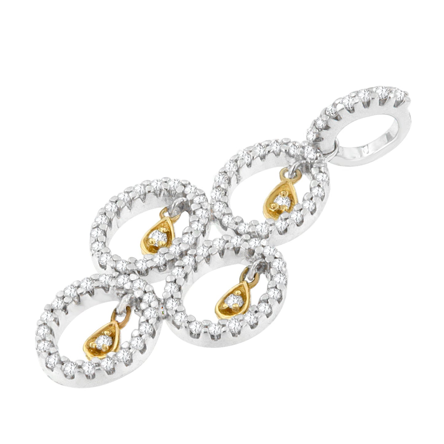 14K Two-Toned Gold Round Diamond Pendant Necklace
