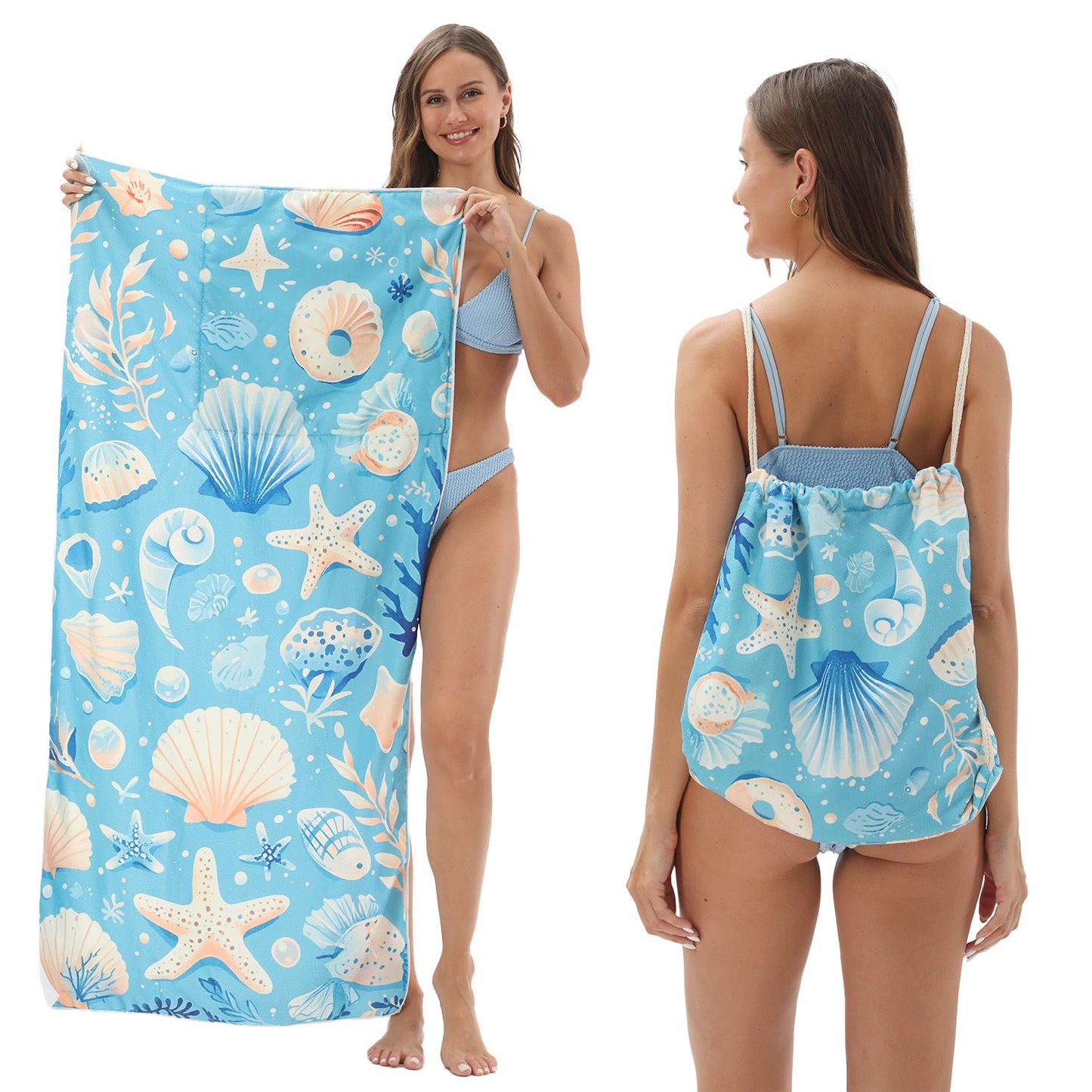 Two-in-One Foldable Beach Towel with Storage Bag