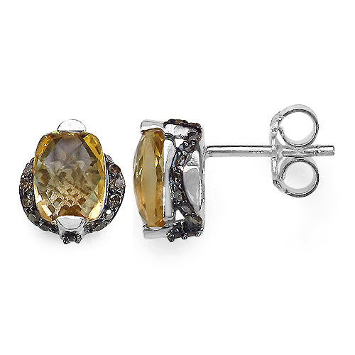 Pendientes de Citrino y Diamante Negro de 3.14 Quilates