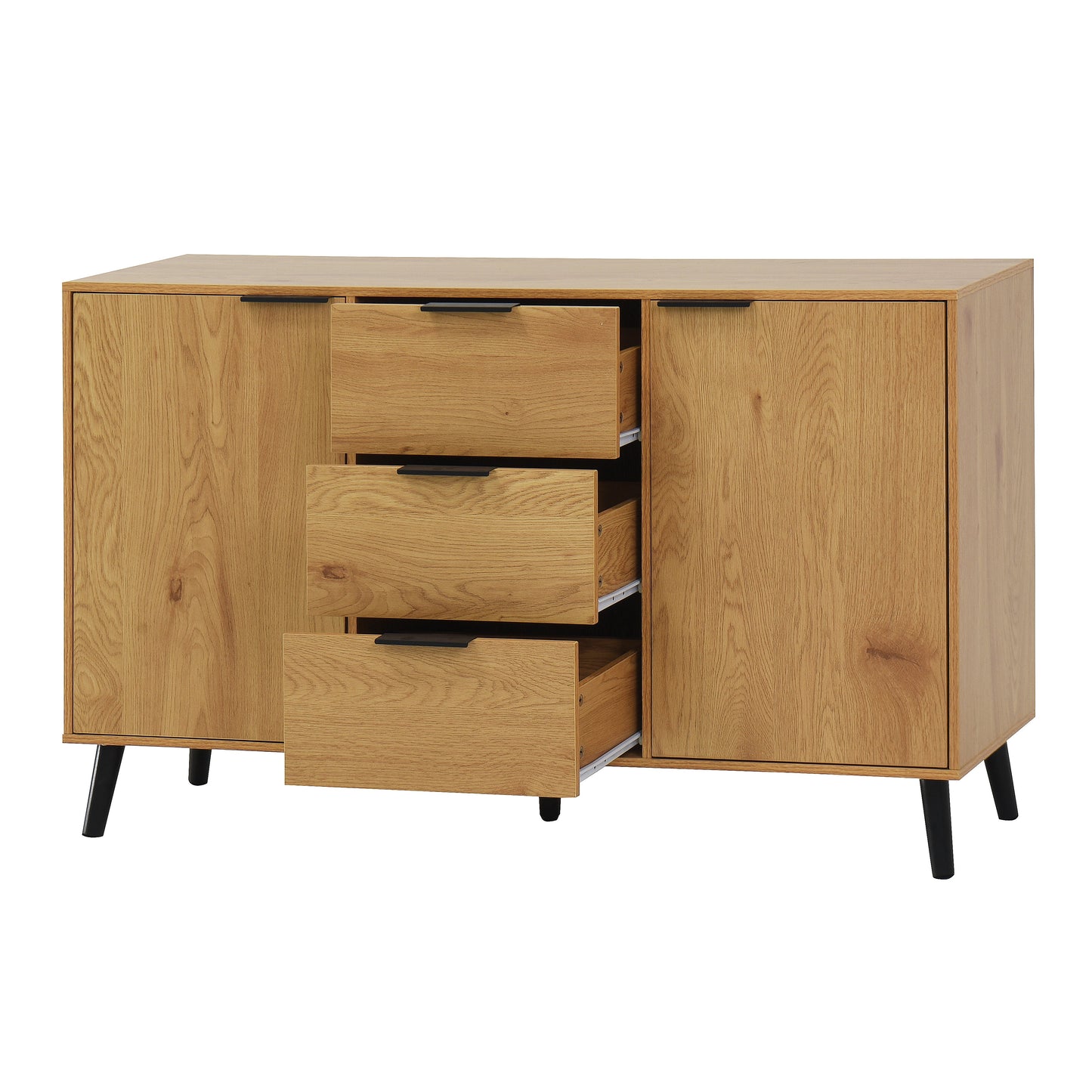 Buffet Cabinet en Bois Naturel avec Panneaux Latéraux et Rangement