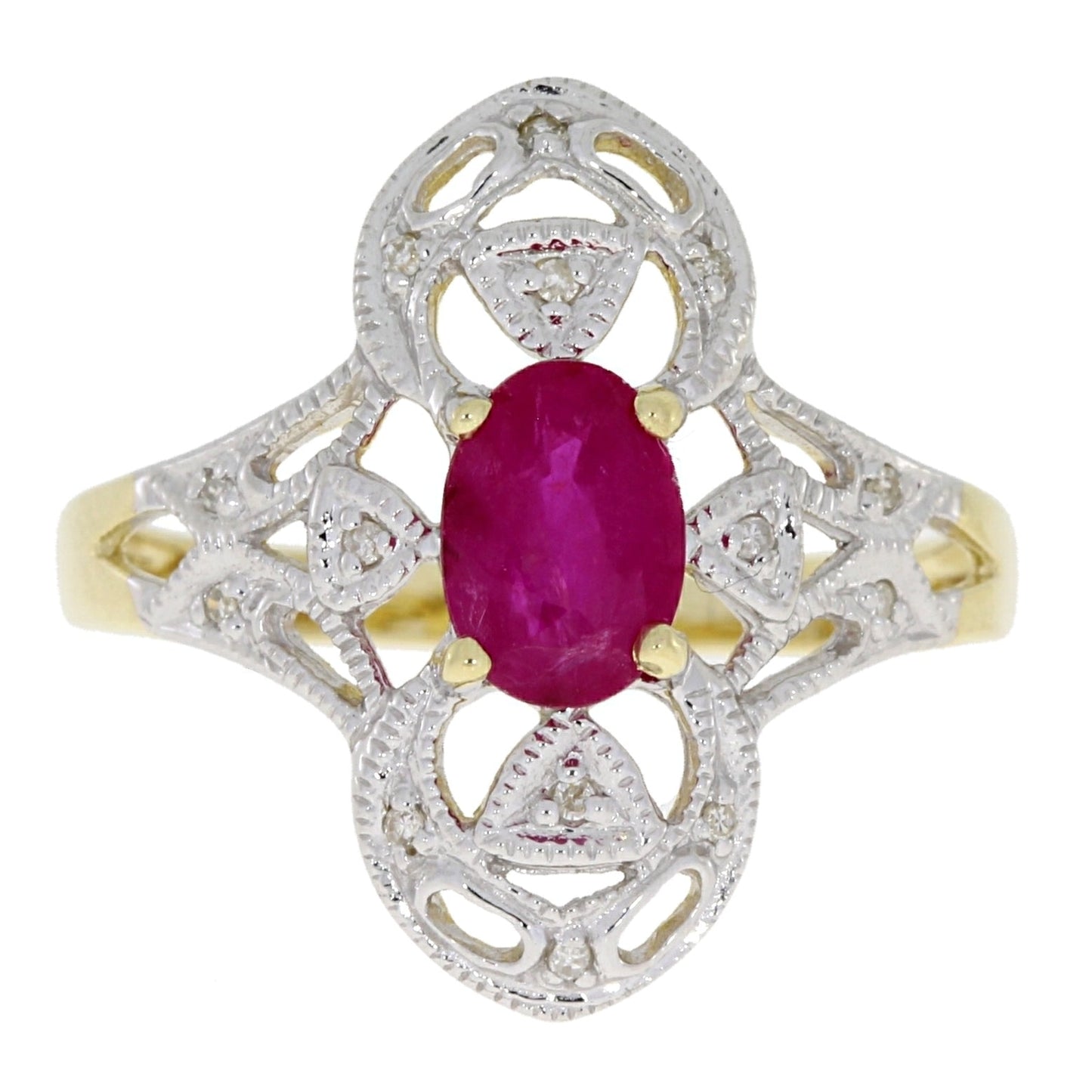 Genuine Ruby and Diamond Ring in 10KT Yellow Gold